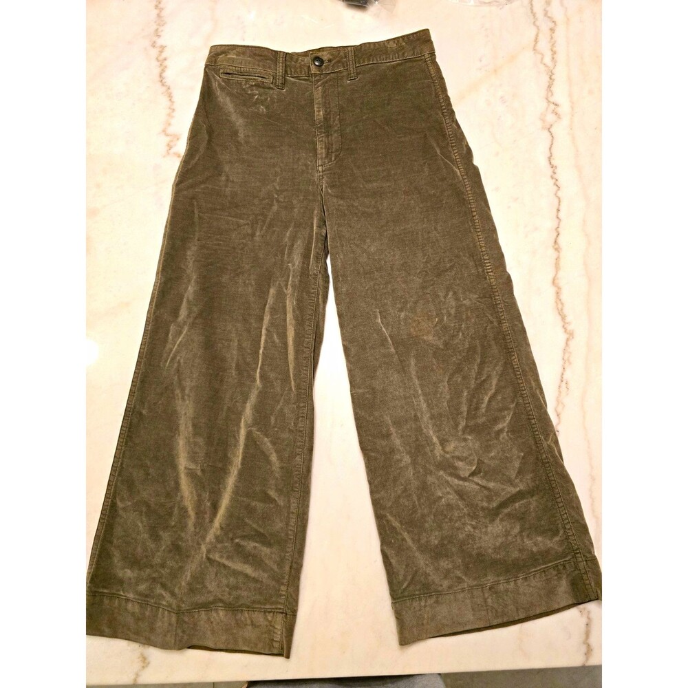 Madewell wide leg Emmett crop pants velveteen olive green size 27 stretch